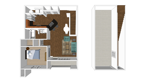 Jetty with Attached Garage Spacious one bedroom apartment, featuring attached garages on select units.